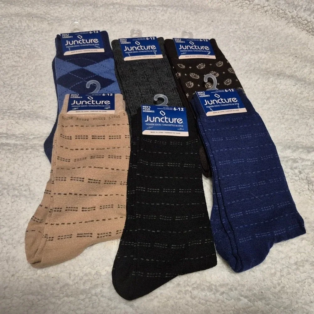 Juncture Mens Fashion Socks 6 Pair Bundle Argyle Paisley Crew Dress Socks 6-12